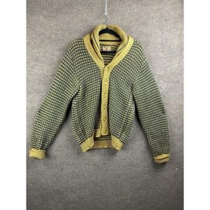 Matador By Sargon Cardigan Mens M Yellow Geometric Wool Chunky-Knit Shawl Collar